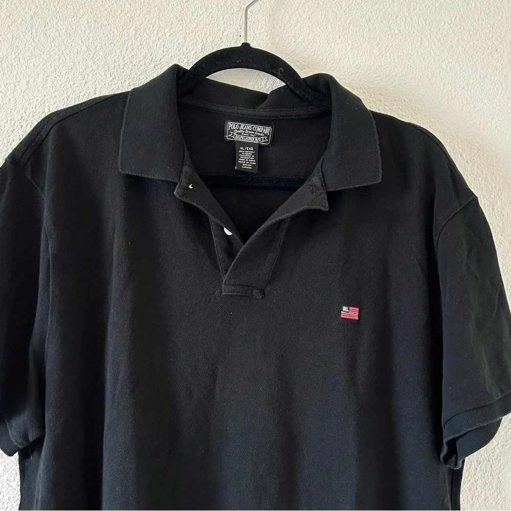 POLO RALPH LAUREN Embroidered USA Flag Logo Black Polo Shirt Men Sz XL